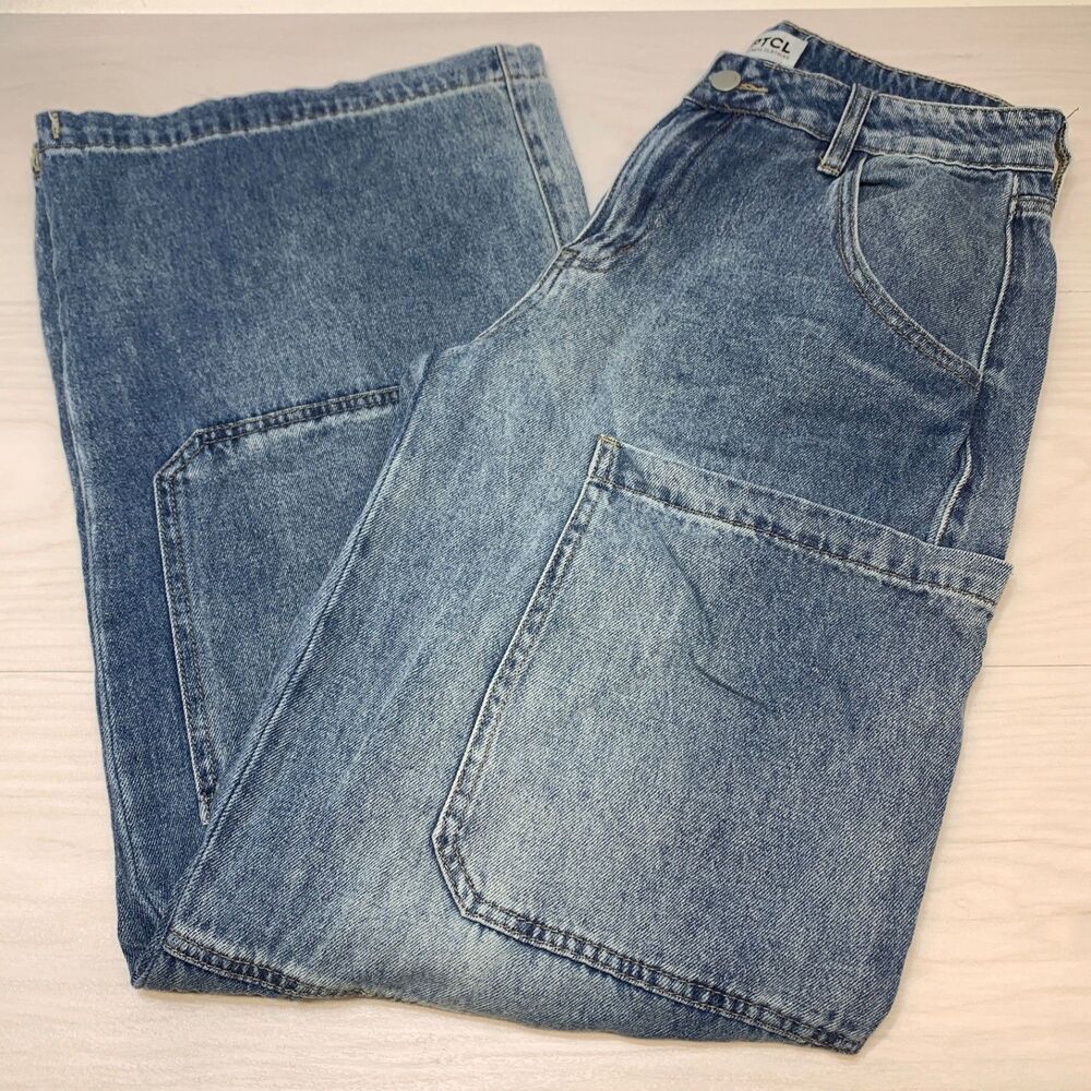 PTCL ETHICAL CLOTHING Blue Loose fit Wide Leg Baggy Size 29‎ Womens Cargo Jeans